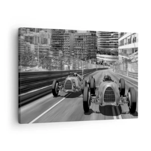 Obraz na plátne - Monochromatická scéna retro automobilových pretekov - 70x50cm - Kedysi dávno v Monte Carle - Moderná nástenná dekorácia do obývacej izby a spálne ARTTOR