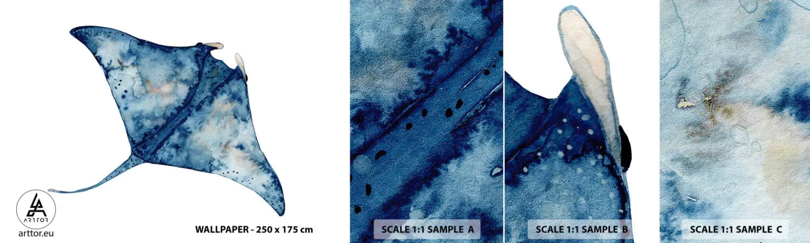 Vzorka Fototapeta Standard Eco - Modrý život - Stingray, Ryby, Prímorský štýl - 100x30 cm