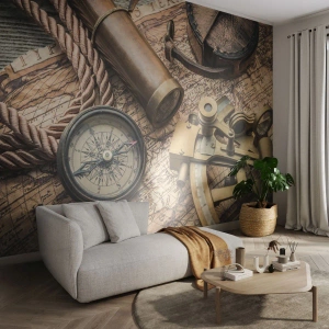 Fototapeta Premium Sand - Urči smer - Námorná, Mapa sveta, Kompas - 450x315 cm