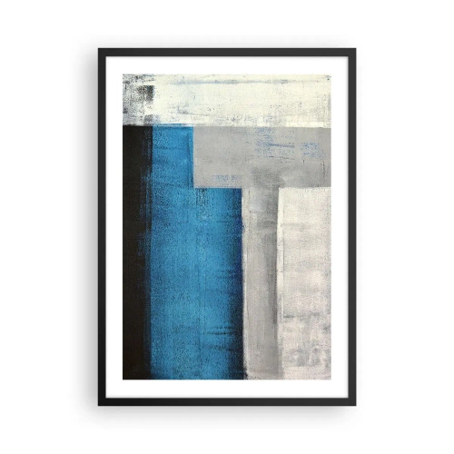 Plagát v čiernom ráme - Geometrická abstrakcia v odtieňoch modrej a sivej - 50x70cm - Poetická kompozícia šedej a modrej - Moderná nástenná dekorácia do obývacej izby a spálne ARTTOR