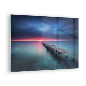 Obraz na skle - Mólo vedúce k zapadajúcemu slnku - 70x50cm - Medzi nebom a zemou - Moderná nástenná dekorácia do obývacej izby a spálne ARTTOR