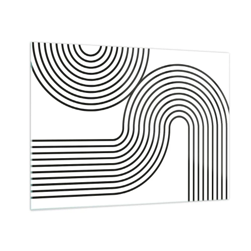 Obraz na skle - Čiernobiela grafika so zakrivenými rovnobežnými čiarami - 70x50cm - V zákrute - Moderná nástenná dekorácia do obývacej izby a spálne ARTTOR
