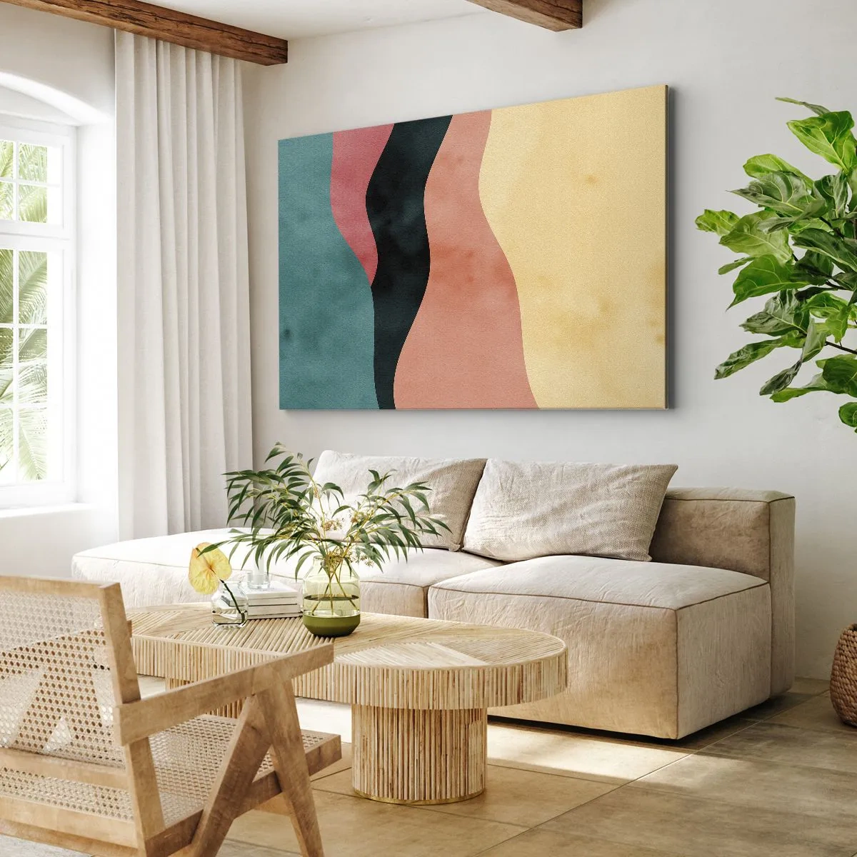 Obraz na plátne - Abstraktné vlny v pastelových farbách - 70x50cm - Kompatibilný nesúlad - Moderná nástenná dekorácia do obývacej izby a spálne ARTTOR