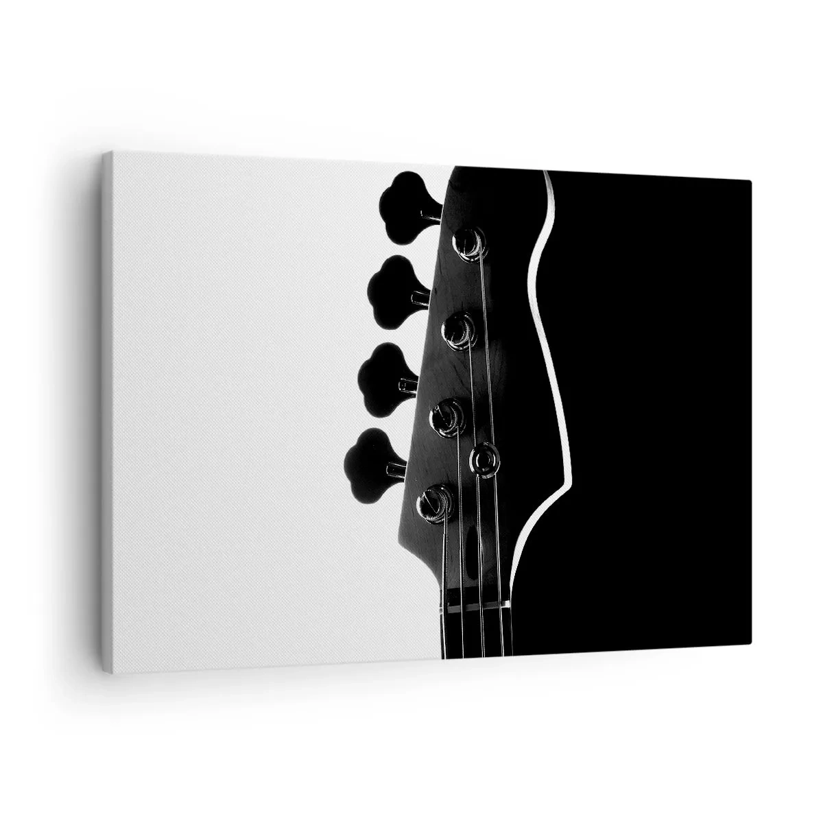 Obraz na plátne - Čierna a biela silueta hlavice basovej gitary - 70x50cm - Rockové ticho - Moderná nástenná dekorácia do obývacej izby a spálne ARTTOR