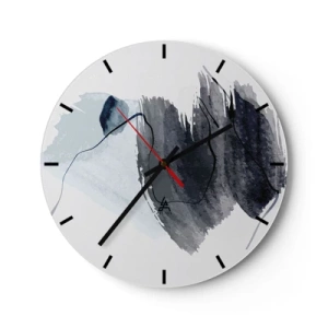 Nástenné hodiny - Tmavomodré akvarelové škvrny na svetlom pozadí - 30x30cm - Intenzita a pohyb - Moderná nástenná dekorácia do obývacej izby, kuchyne a spálne ARTTOR