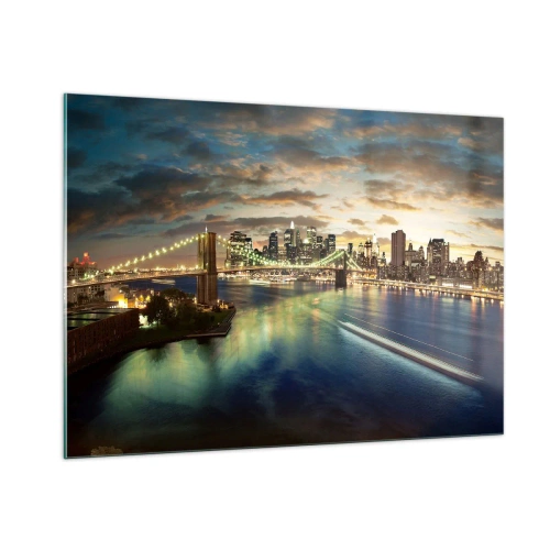 Obraz na skle - Žiarivý večer nad Manhattanom - 100x70 cm