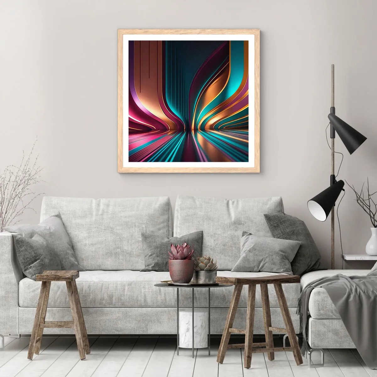 Plagát v ráme zo svetlého duba - Architektúra svetla - 30x30 cm