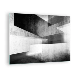 Obraz na skle - Geometrické betónové tvary v čiernobielych tónoch - 70x50cm - Štruktúra priestoru - Moderná nástenná dekorácia do obývacej izby a spálne ARTTOR