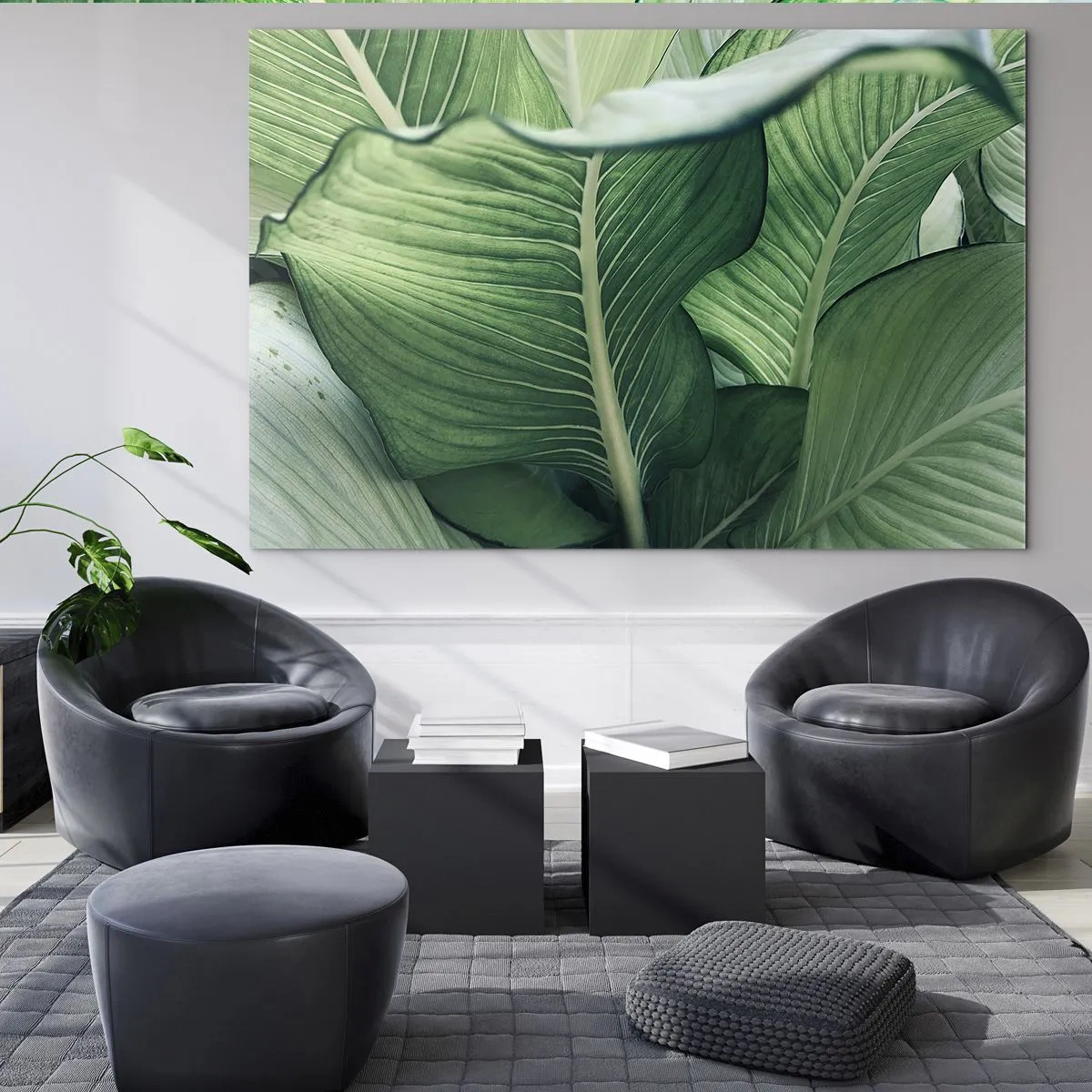 Obraz na skle - Svieže zelené listy zblízka a v prirodzenom svetle - 70x50cm - Intenzívne zelený život - Moderná nástenná dekorácia do obývacej izby a spálne ARTTOR