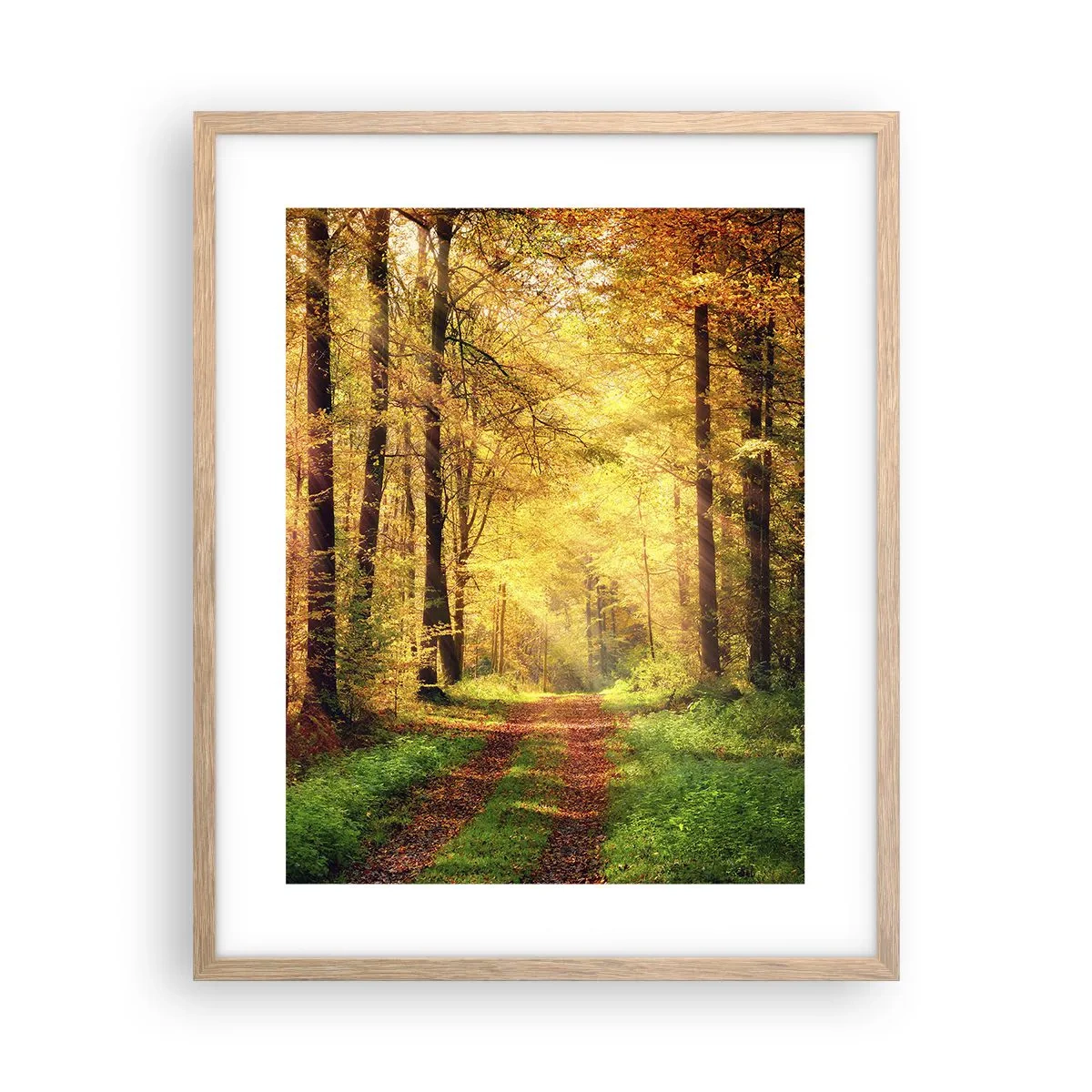 Plagát v ráme zo svetlého duba - Lesno-zlaté ticho - 40x50 cm