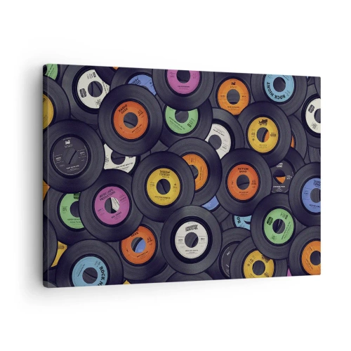 Obraz na plátne - Farebné vinyly naukladané na sebe - 70x50cm - Farby klasiky - Moderná nástenná dekorácia do obývacej izby a spálne ARTTOR