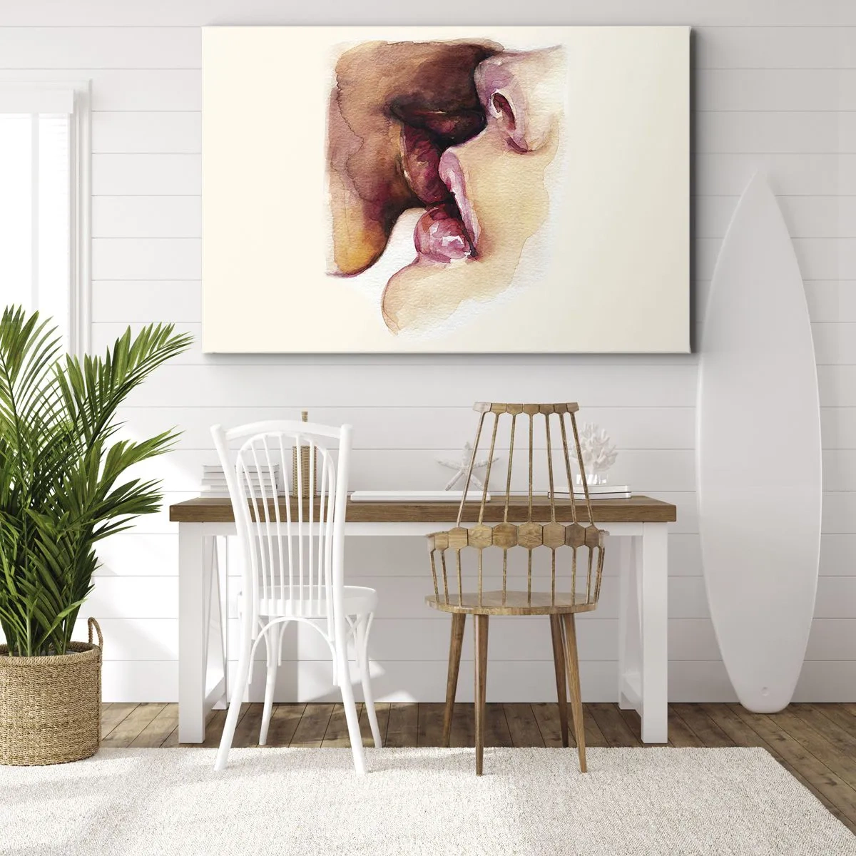 Obraz na plátne - Akvarelová maľba detailného záberu tváre - 70x50cm - Ako noc a deň, zem a nebo - Moderná nástenná dekorácia do obývacej izby a spálne ARTTOR