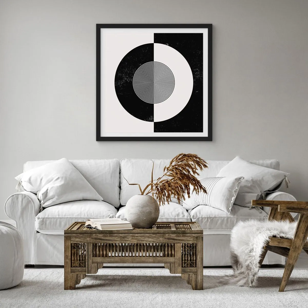 Plagát v čiernom ráme - Harmónia v čiernej a bielej - 60x60 cm