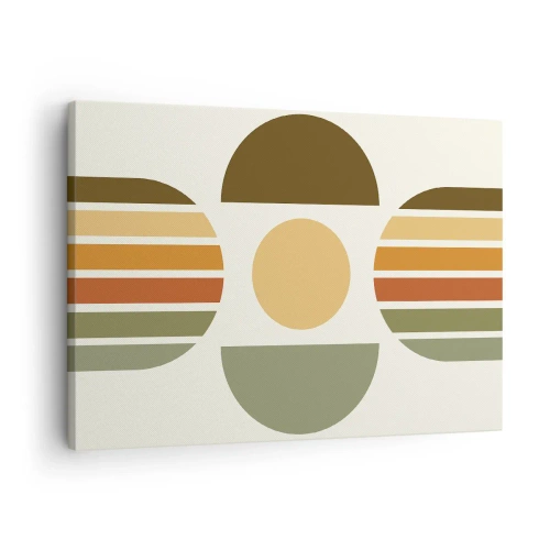 Obraz na plátne - Geometrická kompozícia s polkruhmi a pruhmi v zemitých tónoch - 70x50cm - Vo farbách zeme - Moderná nástenná dekorácia do obývacej izby a spálne ARTTOR