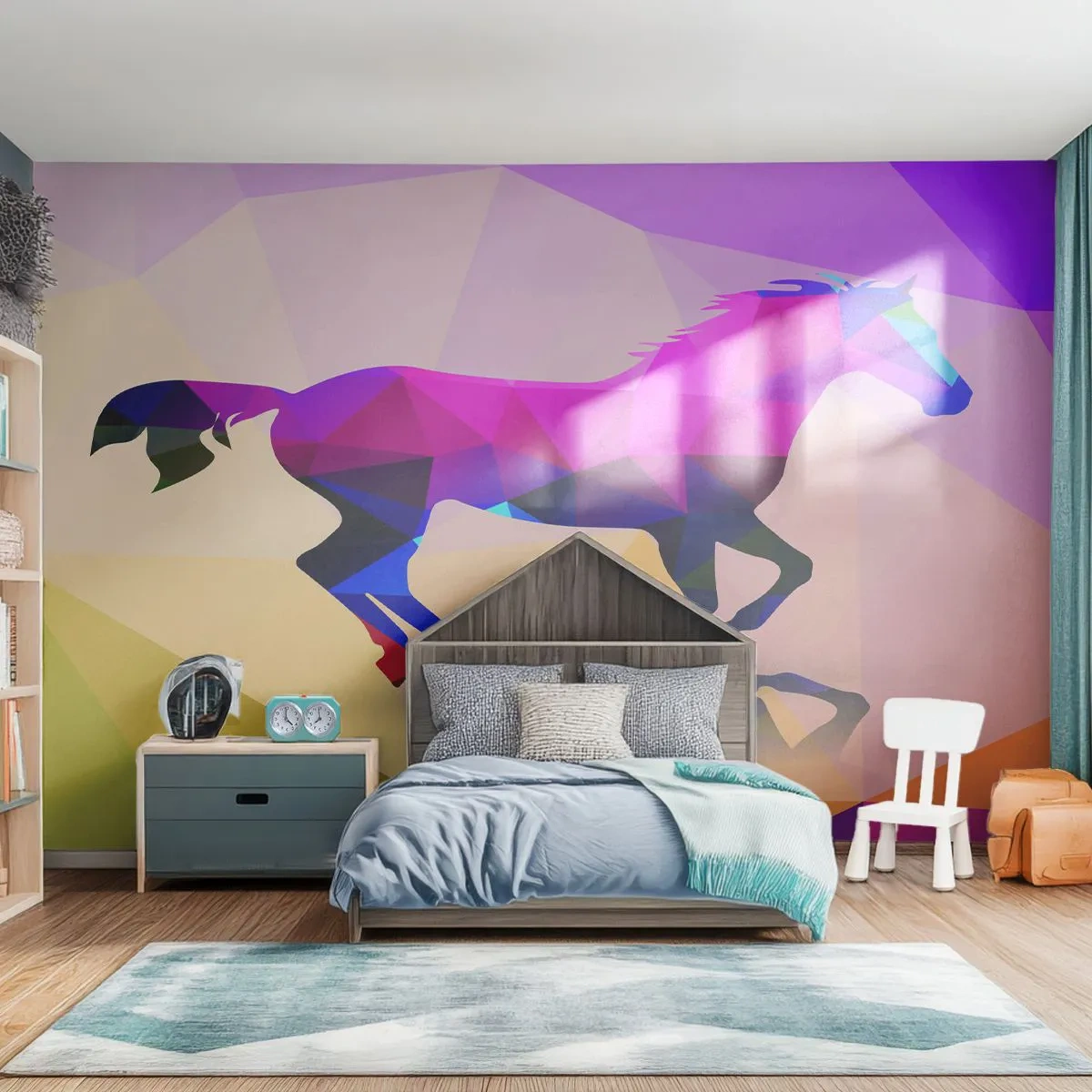 Samolepiaca Fototapeta Deluxe Sticker - Kubizmus stále živý - Zvieratá, Kôň, Geometrický obrazec - 250x175 cm