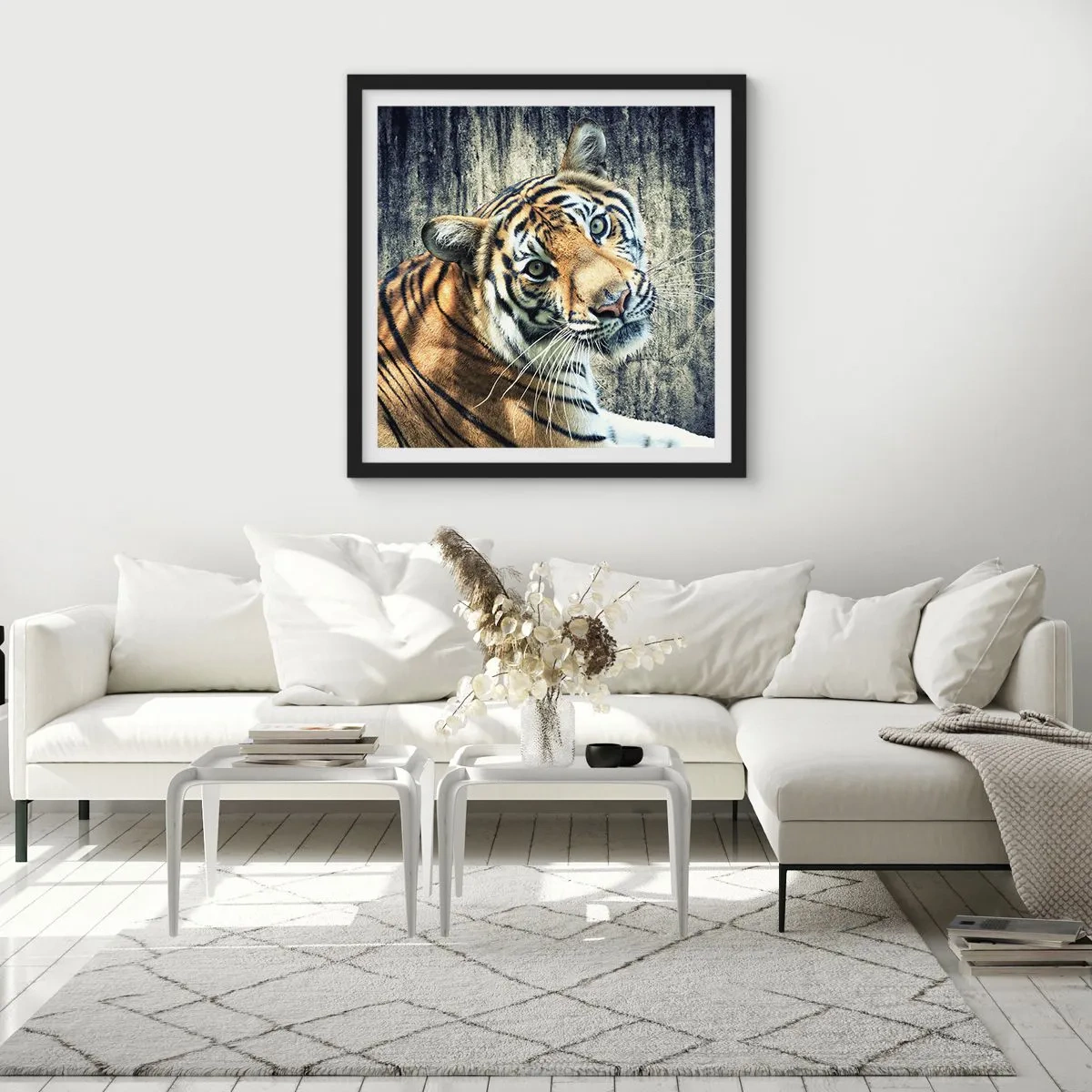 Plagát v čiernom ráme - Portrét v prameňoch svetla - 60x60 cm