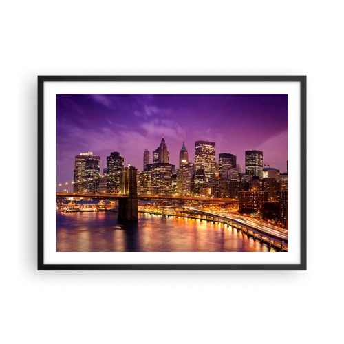 Plagát v čiernom ráme - Fialovo-zlatý Manhattan - 70x50 cm