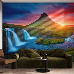 Fototapeta Premium Canvas - Island - oheň a voda - Krajina, Island, Kirkjufellsfoss - 350x256 cm