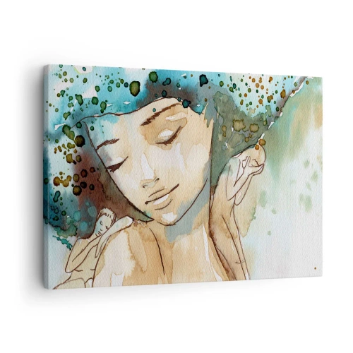 Obraz na plátne - Portrét ženy v jemných akvarelových farbách - 70x50cm - Lady in blue - Moderná nástenná dekorácia do obývacej izby a spálne ARTTOR
