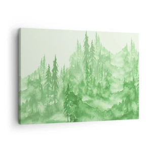 Obraz na plátne - Zelený les v akvarelovom štýle na svetlom pozadí - 70x50cm - Rozmazaný zelenou hmlou - Moderná nástenná dekorácia do obývacej izby a spálne ARTTOR