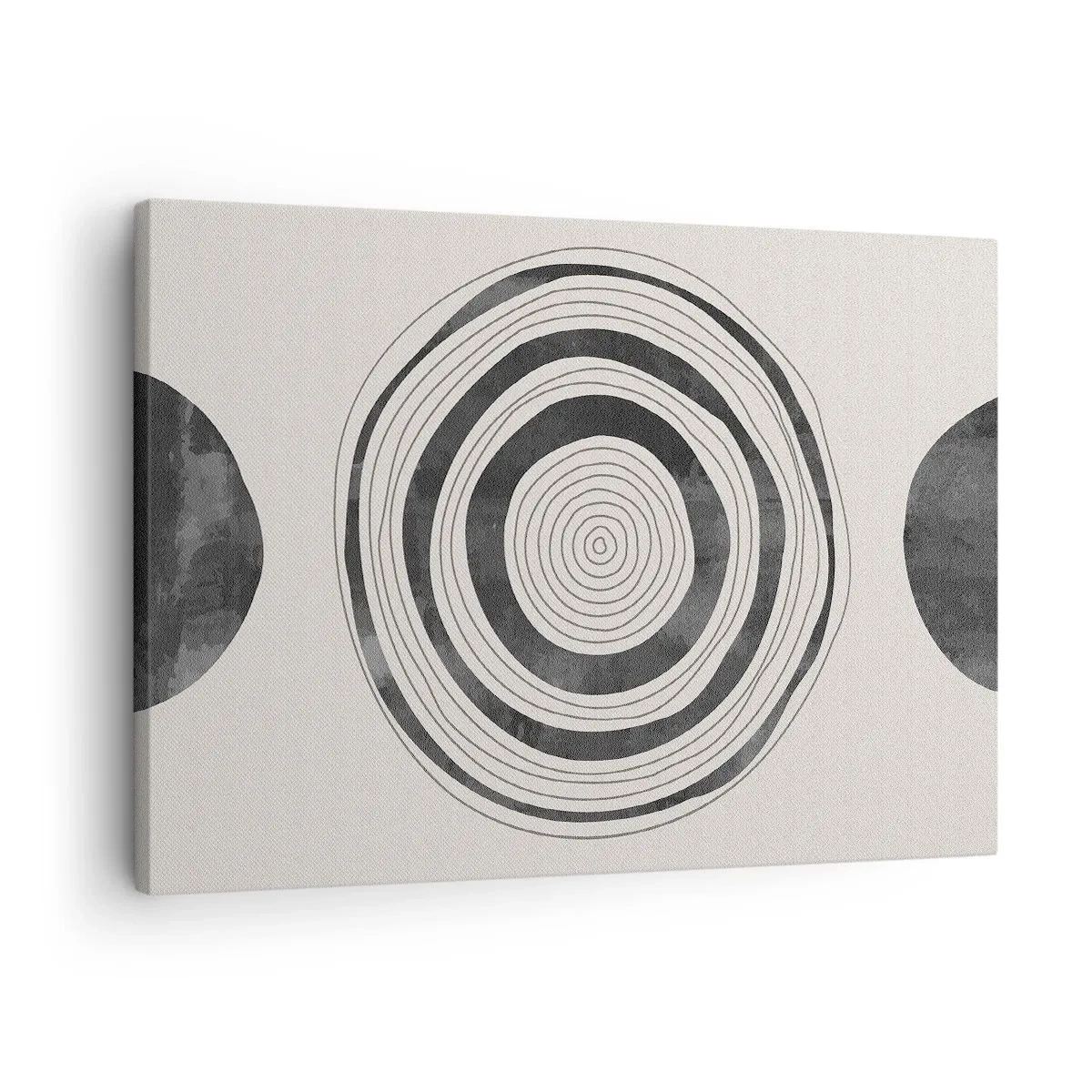 Obraz na plátne - Minimalistické čiernobiele kruhy na svetlom pozadí - 70x50cm - Dôležité je to, čo je uprostred - Moderná nástenná dekorácia do obývacej izby a spálne ARTTOR