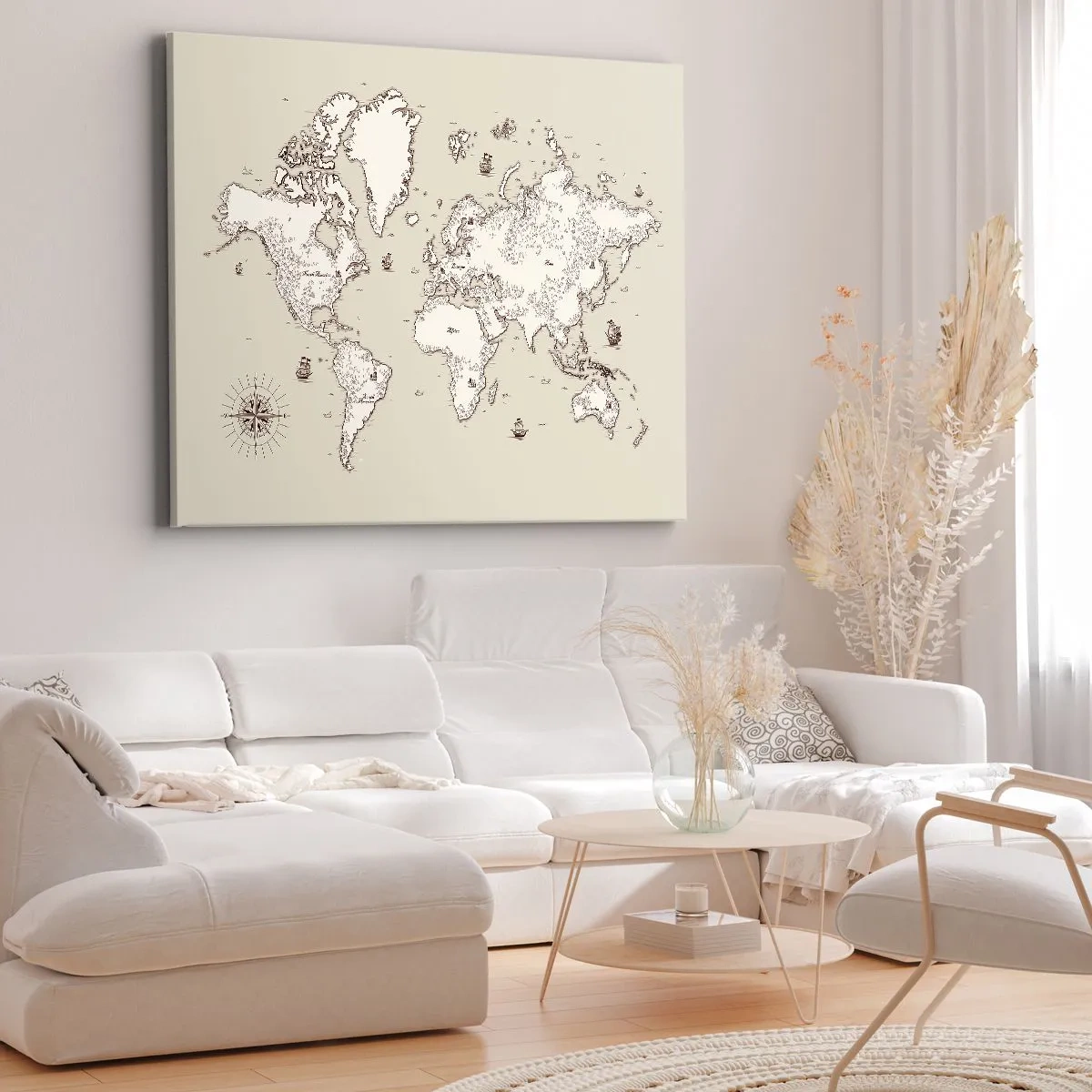 Obraz na plátne - Štylizovaná mapa sveta v odtieňoch béžovej a hnedej. - 70x50cm - Cesta okolo sveta - Moderná nástenná dekorácia do obývacej izby a spálne ARTTOR