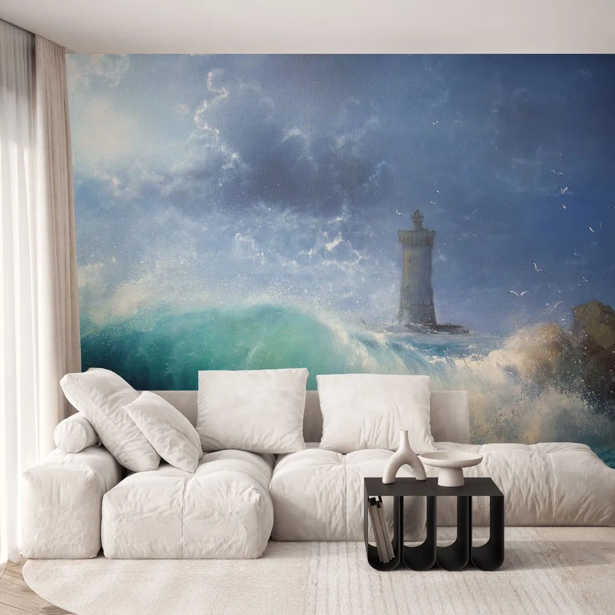 Fototapeta Premium Sand - Na stráži proti živlom - Krajina, Maják, Búrka - 100x70 cm