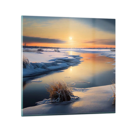 Obraz na skle - Zimný západ slnka - 50x50 cm