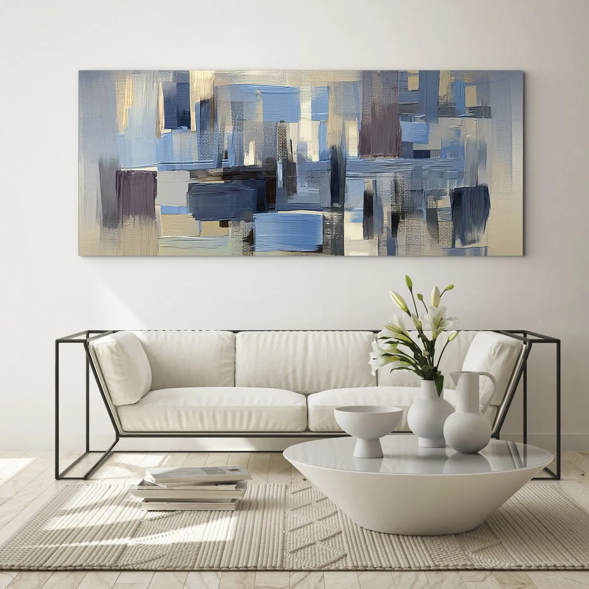 Obraz na skle - Modrá konštrukcia - 160x50 cm