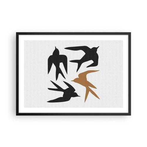 Plagát v čiernom ráme - Lastovičky - 70x50 cm