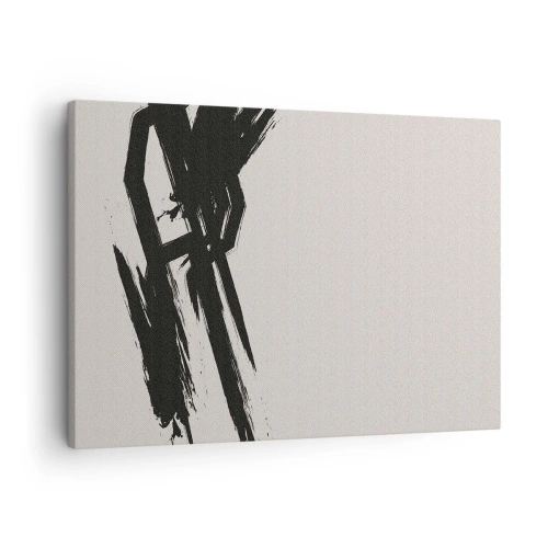 Obraz na plátne - Dynamické ťahy štetcom v čiernej farbe na svetlom pozadí - 70x50cm - Nezastaviteľná hybnosť - Moderná nástenná dekorácia do obývacej izby a spálne ARTTOR