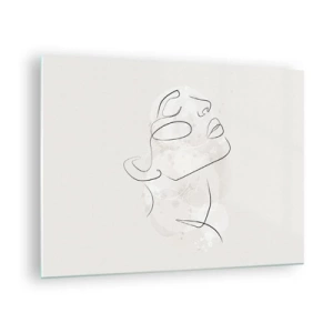 Obraz na skle - Minimalistická ženská tvár nakreslená jednou čiarou. - 70x50cm - Náčrt sna - Moderná nástenná dekorácia do obývacej izby a spálne ARTTOR