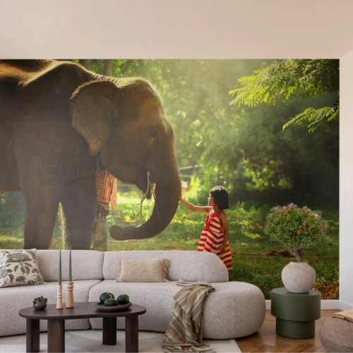 Samolepiaca Fototapeta Deluxe Sticker - Sila priateľstva - Zvieratá, Slon, Dievča - 250x175 cm