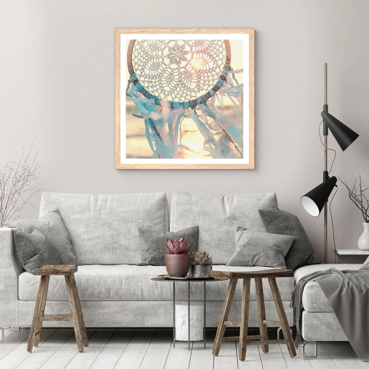 Plagát v ráme zo svetlého duba - Čipkový totem - 60x60 cm