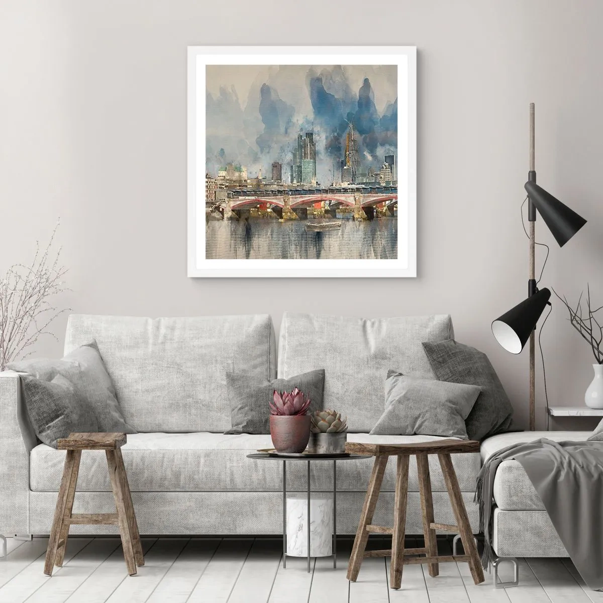 Plagát v bielom ráme - Londýn v celej svojej kráse - 30x30 cm