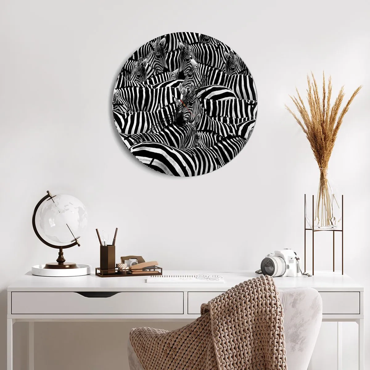 Nástenné hodiny - Stádo zebier v čiernobielej kompozícii - 30x30cm - Skupinový portrét s pruhmi - Moderná nástenná dekorácia do obývacej izby, kuchyne a spálne ARTTOR