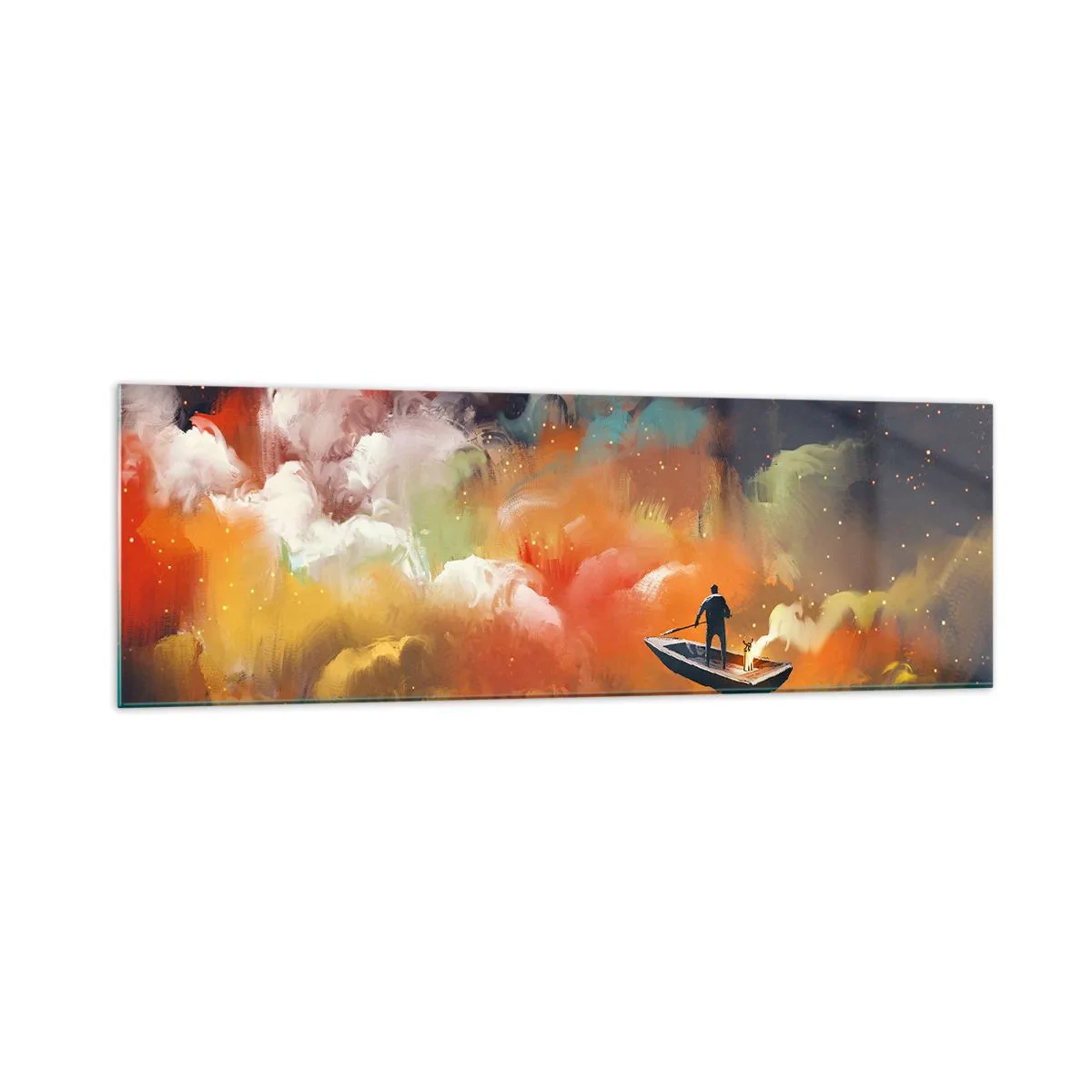 Obraz na skle - Loďou cez galaxiu - 160x50 cm