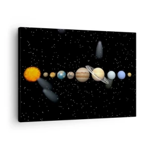 Obraz na plátne - Slnečná sústava s planétami na pozadí hviezd vo vesmíre - 70x50cm - A planéty šalejú, šalejú… - Moderná nástenná dekorácia do obývacej izby a spálne ARTTOR