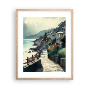 Plagát v ráme zo svetlého duba - Stredomorské mestečko - 40x50 cm