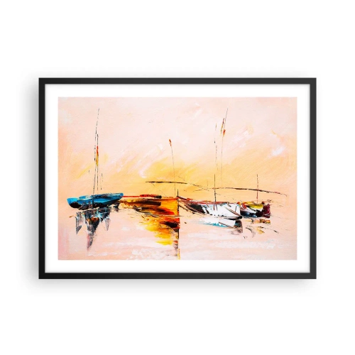 Plagát v čiernom ráme - Večer v prístave - 70x50 cm