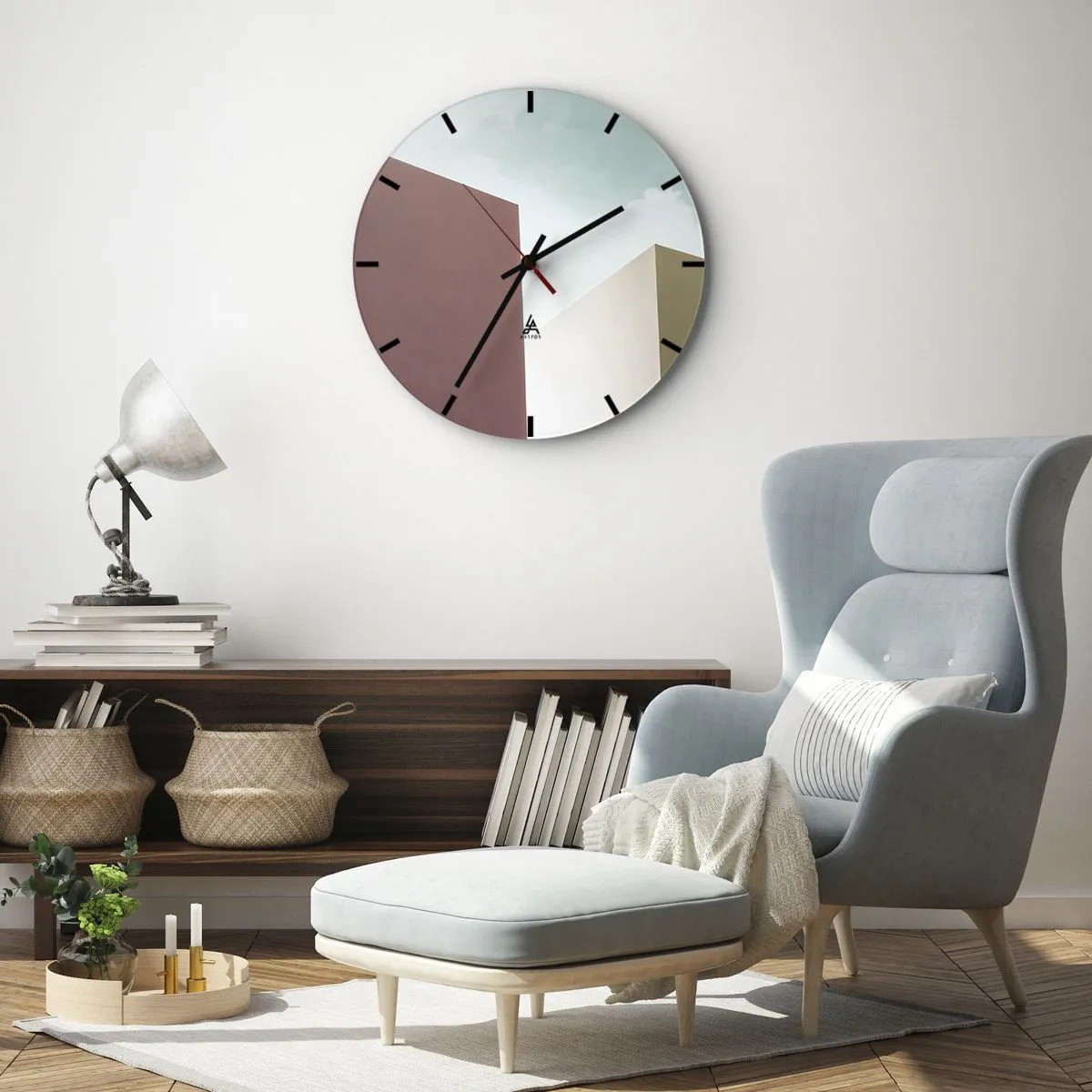 Nástenné hodiny - Minimalistická architektúra s geometrickými tvarmi - 30x30cm - Geometria slnečného leta - Moderná nástenná dekorácia do obývacej izby, kuchyne a spálne ARTTOR