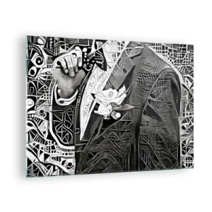 Obraz na skle - Čiernobiela abstrakcia s geometrickými vzormi - 70x50cm - Iba zdanlivo šedý človek - Moderná nástenná dekorácia do obývacej izby a spálne ARTTOR