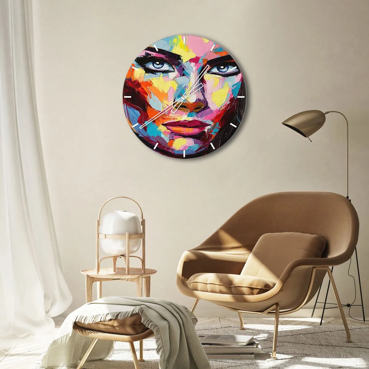 Nástenné hodiny - Abstraktný portrét ženy v živých farbách - 30x30cm - Tiež farebná duša - Moderná nástenná dekorácia do obývacej izby, kuchyne a spálne ARTTOR