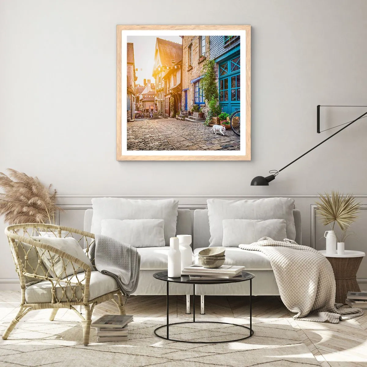 Plagát v ráme zo svetlého duba - Biely duch mestečka - 60x60 cm