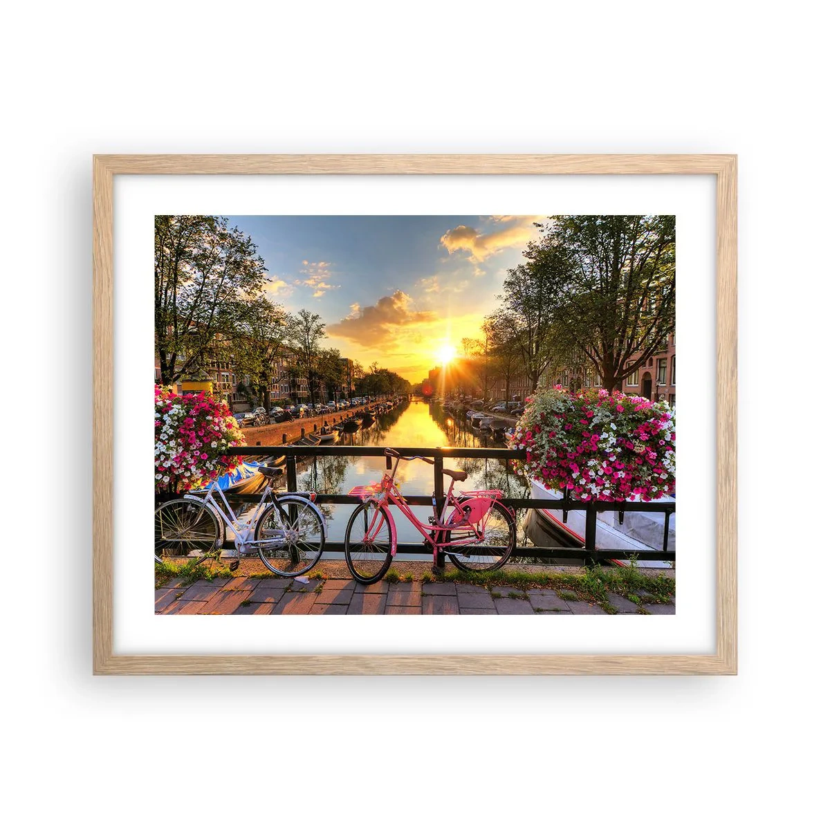 Plagát v ráme zo svetlého duba - Jarné ráno v Amsterdame - 50x40 cm