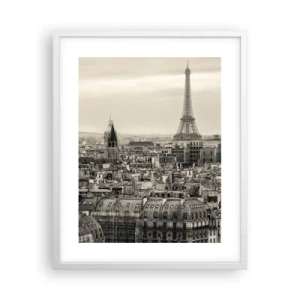 Plagát v bielom ráme - Nad strechami Paríža - 40x50 cm