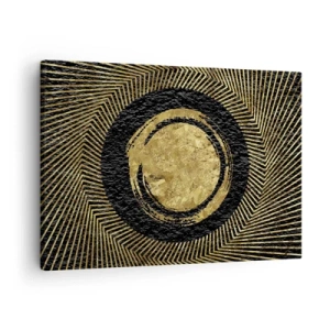 Obraz na plátne - Geometrická kompozícia v čiernej a zlatej farbe s lúčmi - 70x50cm - Glamour - Moderná nástenná dekorácia do obývacej izby a spálne ARTTOR