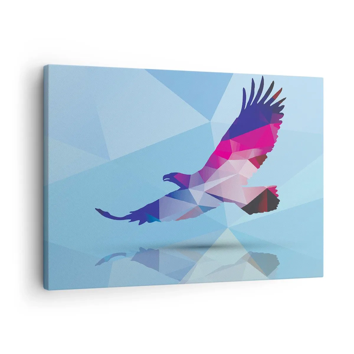 Obraz na plátne - Geometrická silueta orla za letu na modrom pozadí - 70x50cm - Orol v ľaliovom krištáli - Moderná nástenná dekorácia do obývacej izby a spálne ARTTOR