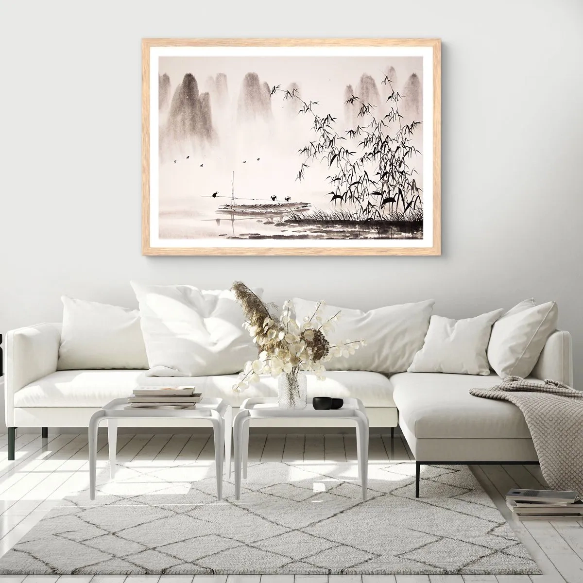 Plagát v ráme zo svetlého duba - Pokoj ryžových polí - 70x50 cm