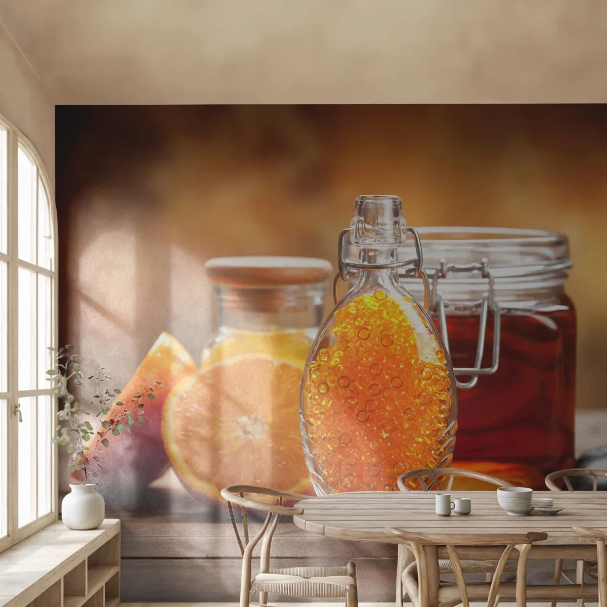 Fototapeta Premium Canvas - Slnečné chute a arómy - Gastronómia, Oranžová, Nádoba s medom - 250x175 cm
